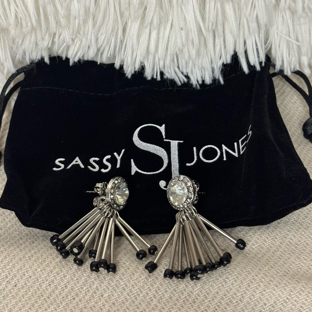 Sassy Jones Vashti Adornment Studs Art Deco Silver and Black Earrings